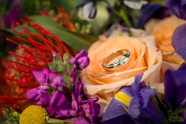 Ring in flower bouquet - detail shot