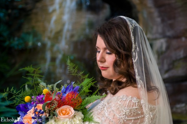 Bride near waterfall